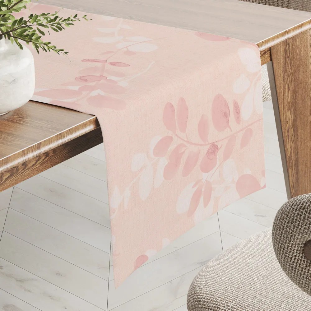 Biante Bavlnený behúň na stôl Sandra SA-682 Eukalyptové listy na pastelovo ružovom 20x120 cm