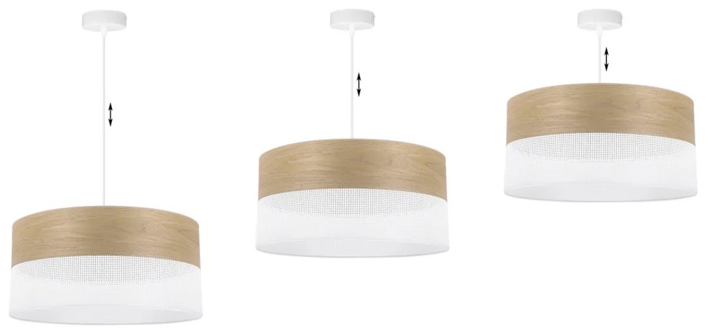 Závesné svietidlo Wood, 1x dýha zlatý dub/biele PVC tienidlo, (fi 44cm)