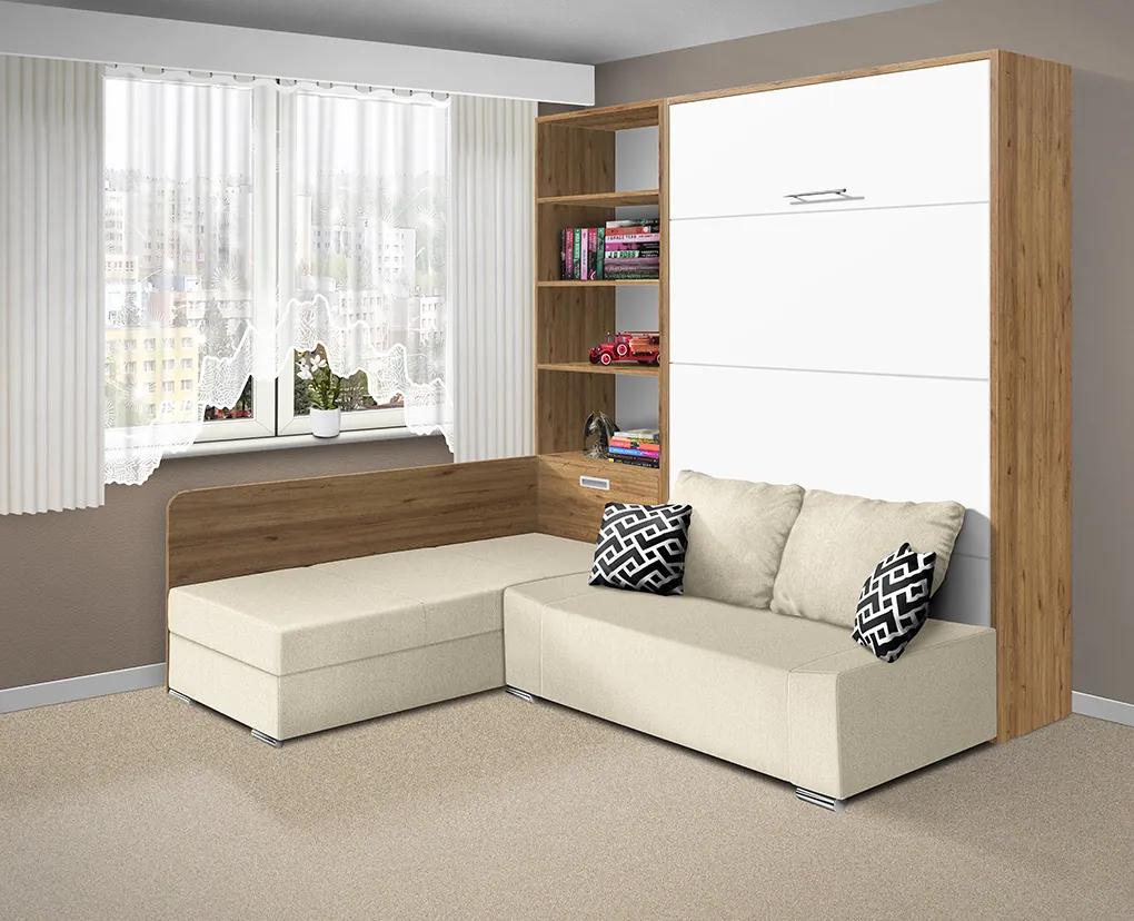 Nabytekmorava Sklápacia posteľ s pohovkou VS 21075 - 200x180 cm farba pohovky: Sivá, Typ farebného prevedenia: Agát / dvere biele LESK