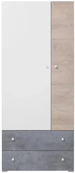 Šatník Sigma 3, biela mat / betón / dub