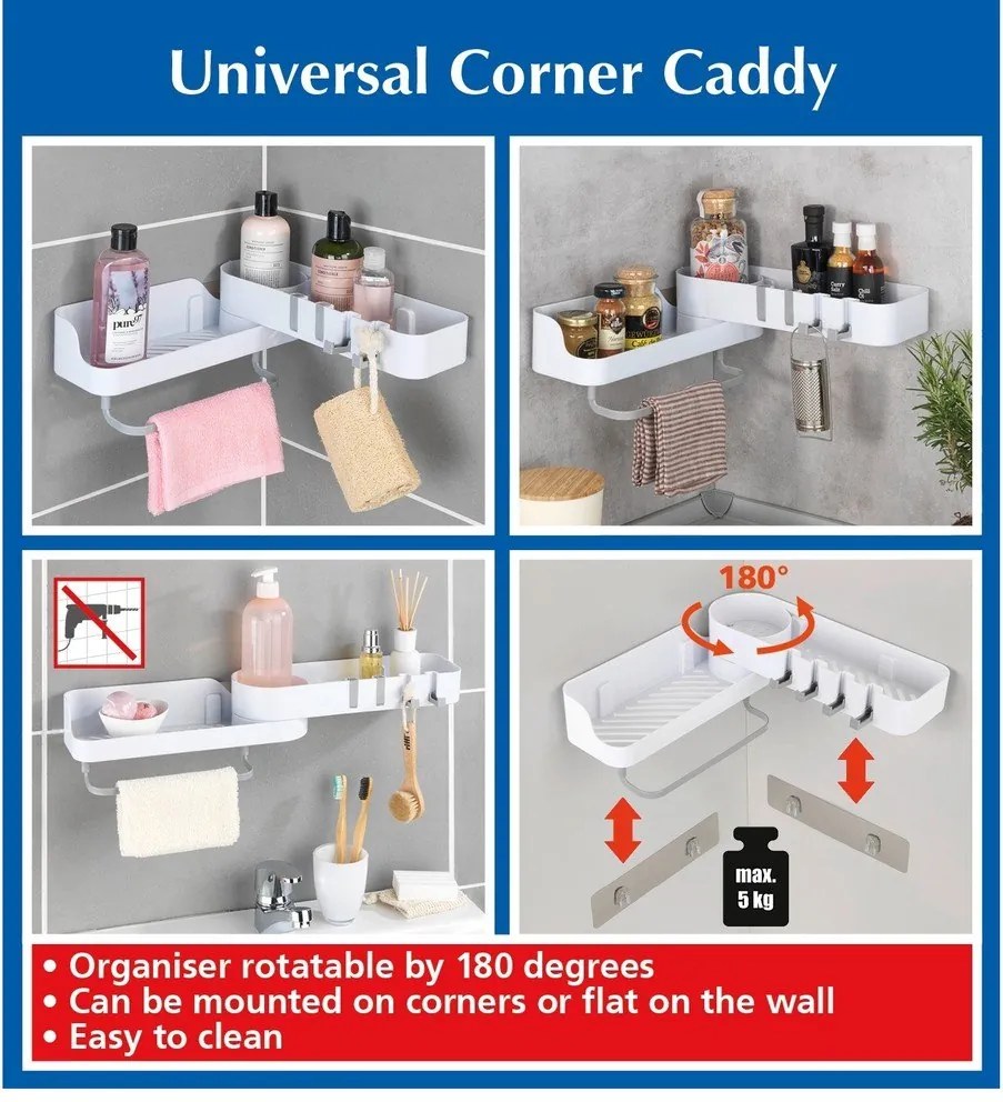 Biela rohová samodržiaca kúpeľňová polička - Maximex