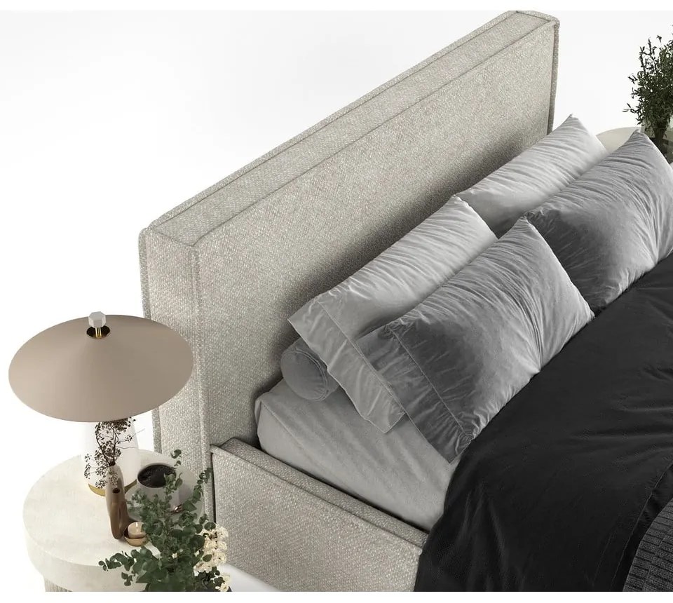 Svetlosivá čalúnená dvojlôžková posteľ s úložným priestorom s roštom 160x200 cm Lounge L – Maison de Rêve