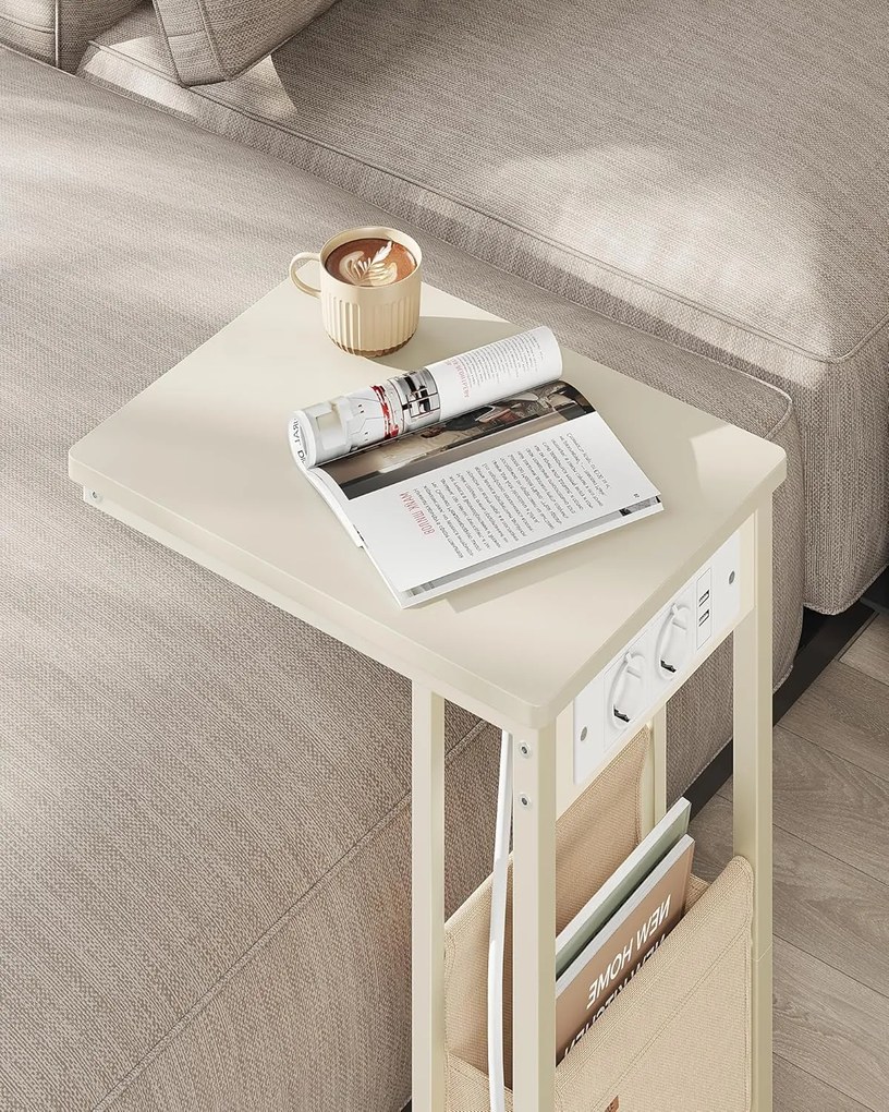 Odkladací stolík Vasagle Pama so zásuvkou a USB portami krémový