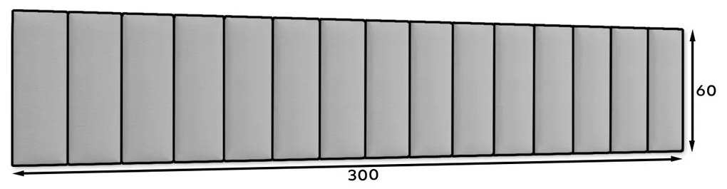 Set 15 čalúnených panelov Quadra 300x60 cm (svetlosivá). Akcia -23%. Vlastná spoľahlivá doprava až k Vám domov. 1052005