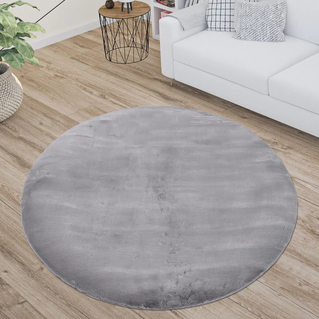 Dekorstudio Okrúhly kožušinový koberec TOPIA - sivý Priemer koberca: 120cm