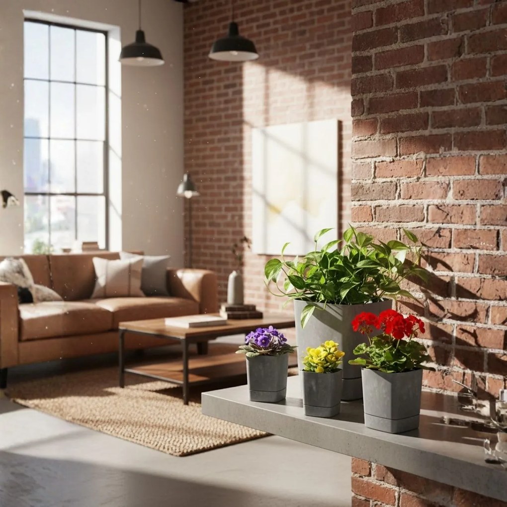 PLASTOVÝ KVETINÁČ CUBI 34X36,5 CM IMITÁCIA BETÓNU SIVÁ