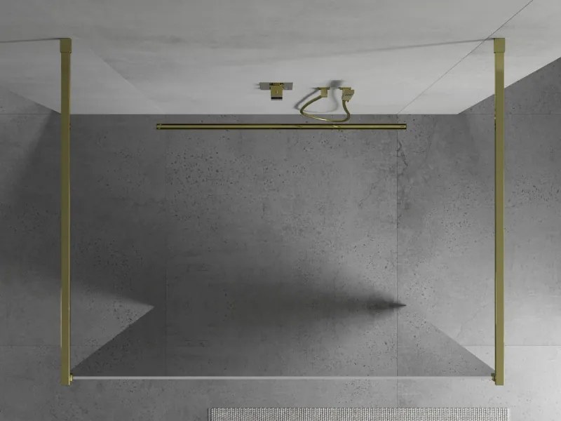 Mexen Kioto, priechodná sprchová zástena 100 x 200 cm, 8mm sklo vzor zrkadlo, 2x zlatá stabilizačná rozpera, 800-100-002-50-50