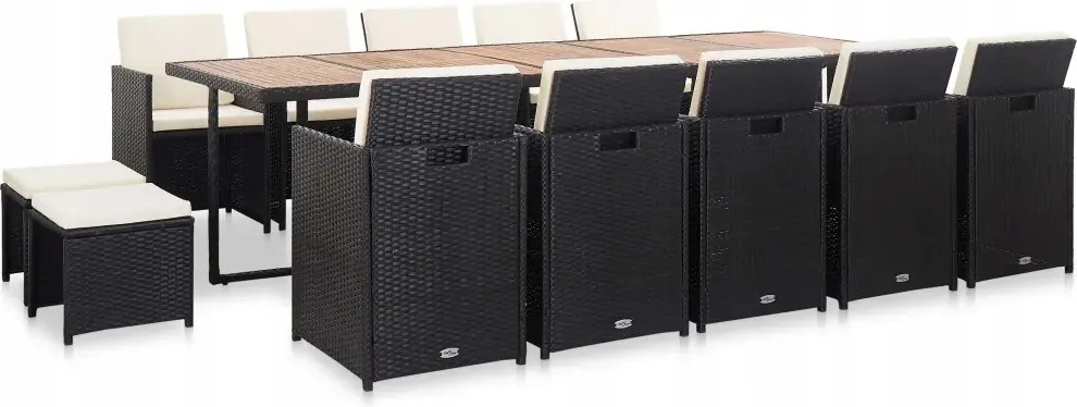 vidaXL 15-dielna vonkajšia jedálenská súprava, podložky, polyratan