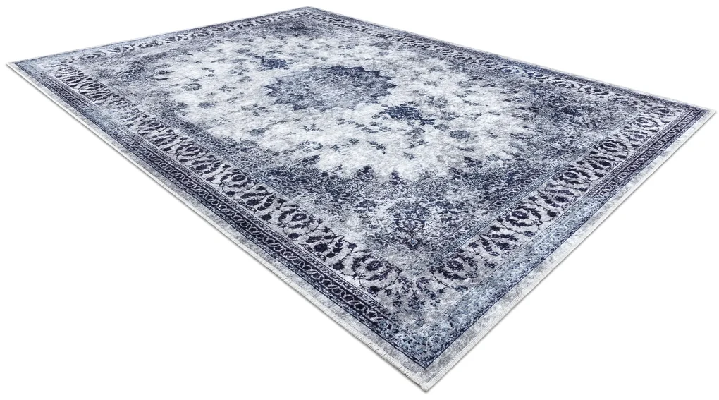 Koberec MIRO 51822.812 Rozeta s rámom, protišmykový, prateľný, modro-biely