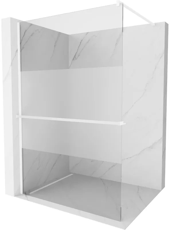 Mexen Kioto+, sprchová zástena Walk-In s poličkou a vešiakom 70 x 200 cm, 8mm číre sklo-námraza, biely profil, 800-070-121-20-35