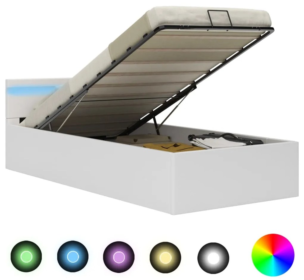 vidaXL Hydraulický posteľný rám+úložný priestor, LED, umelá koža 90x200 cm