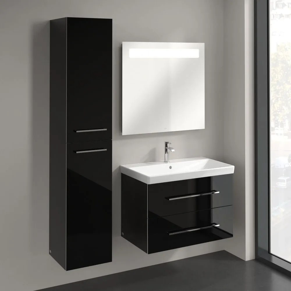 VILLEROY & BOCH Avento závesná vysoká skrinka, 2 dvierka, pánty vľavo, 350 x 372 x 1760 mm, Crystal Black, A89400B3