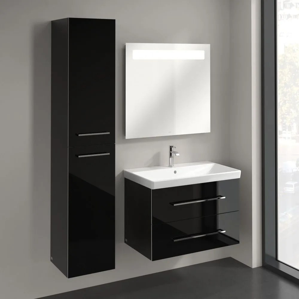 VILLEROY &amp; BOCH Avento závesná vysoká skrinka, 2 dvierka, pánty vľavo, 350 x 372 x 1760 mm, Crystal Black, A89400B3