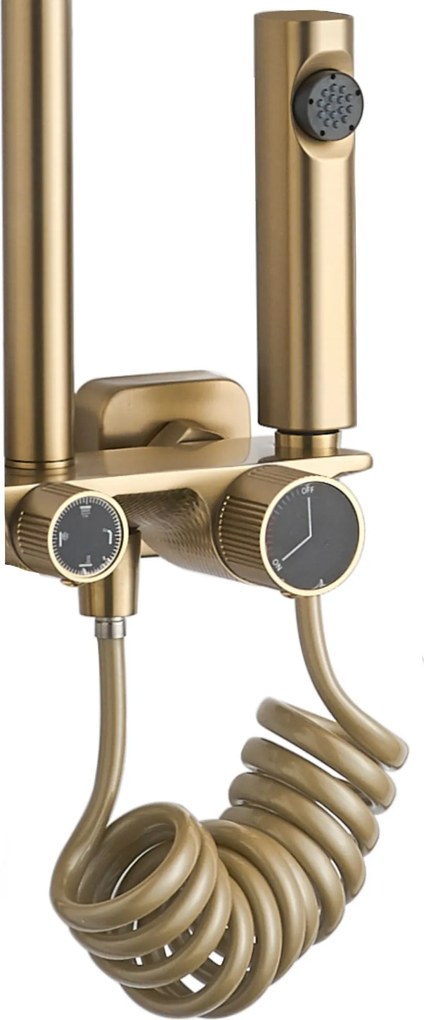 Rea Helix, nástenný sprchový set s termostatickou batériou a bidetovou spŕškou, zlatá matná, REA-P6621