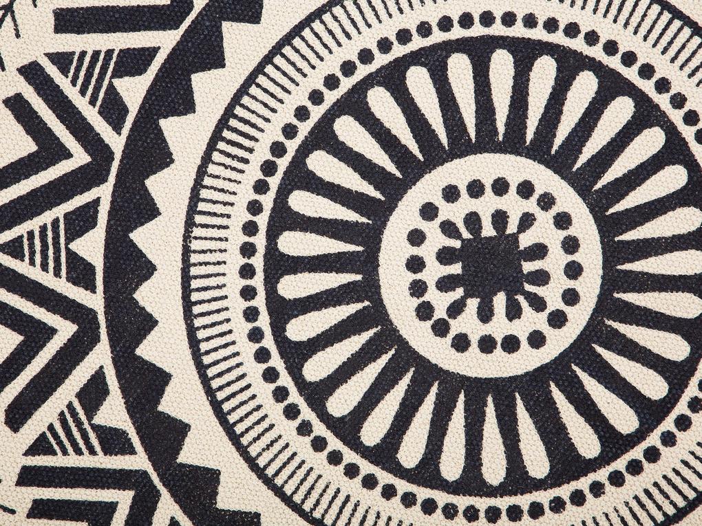 Okrúhly bavlnený koberec so strapcami ø 120 cm tmavomodrá/krémová biela TATVAN Beliani