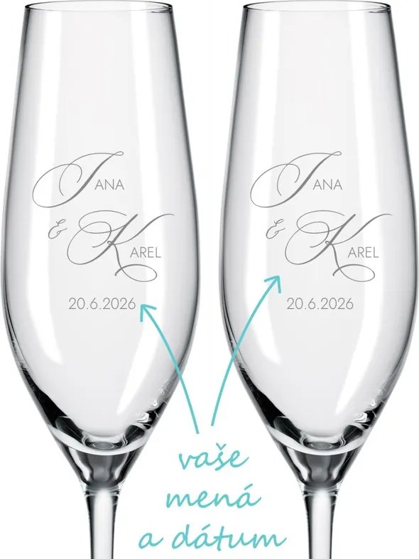 Svadobné poháre na sekt Monogram lásky 2 ks