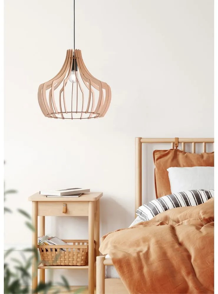 Svetlohnedé závesné svietidlo z dreva a kovu Reality Wood, výška 150 cm