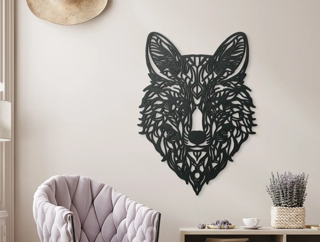 drevko Mandala na stenu Duch vlka Rozmer obrazu: 65 x 47,5 cm, Farba dekorácie: Čierna