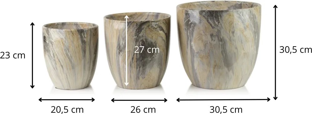 Sada 3 ks keramických květináčů NEVA MARBLE VI béžová/zlatá