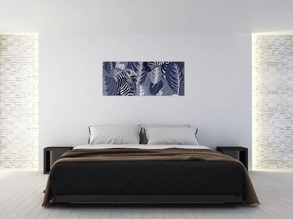 Obraz - Modré zebry (120x50 cm)