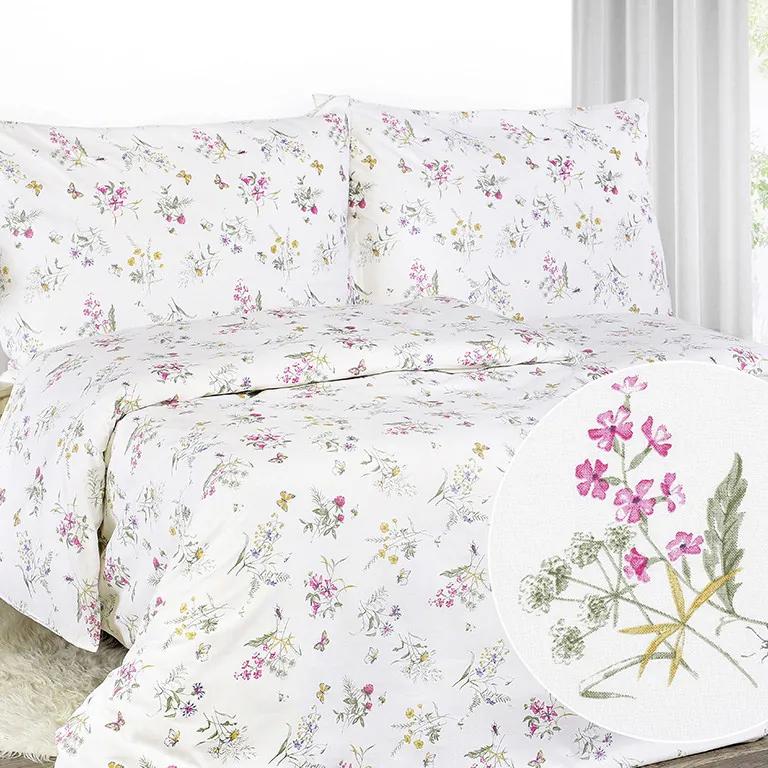 Goldea bavlnené posteľné obliečky - vzor 949 farebné lúčne kvety na bielom 140 x 220 a 70 x 90 cm