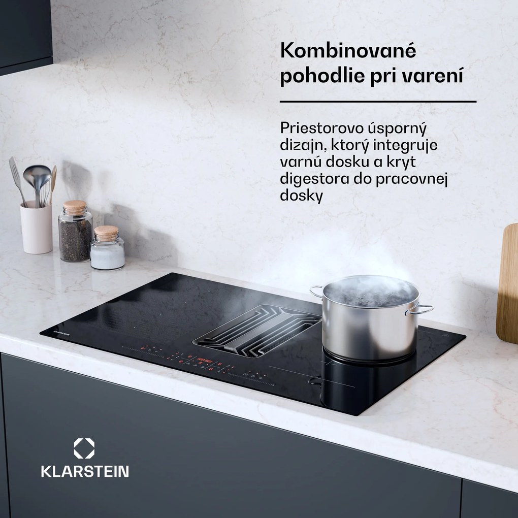 Klarstein AirJet Hybrid Down Air System, Indukčná varná doska s integrovaným digestorom, 745 m³/h, EEK A++