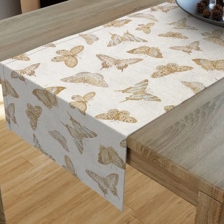 Goldea dekoračný behúň na stôl loneta - vzor tyrkysový motýle 20x120 cm