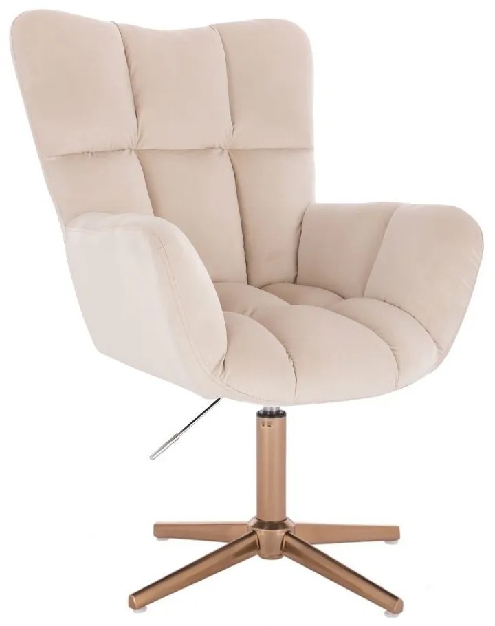 LuxuryForm DESIGN Otočné kreslo AURORA VELUR na zlatom kríži - krémové
