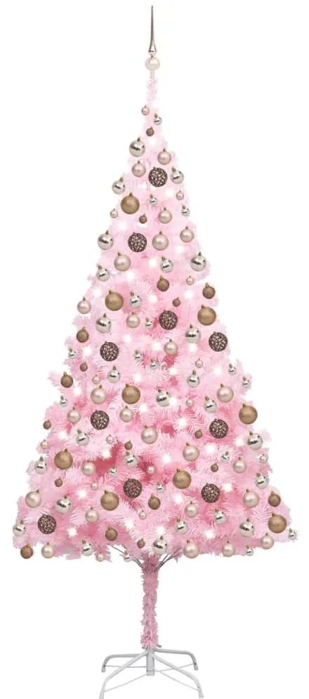 Umelý vianočný stromček s LED a súpravou gulí 240 cm ružový PVC 3077587