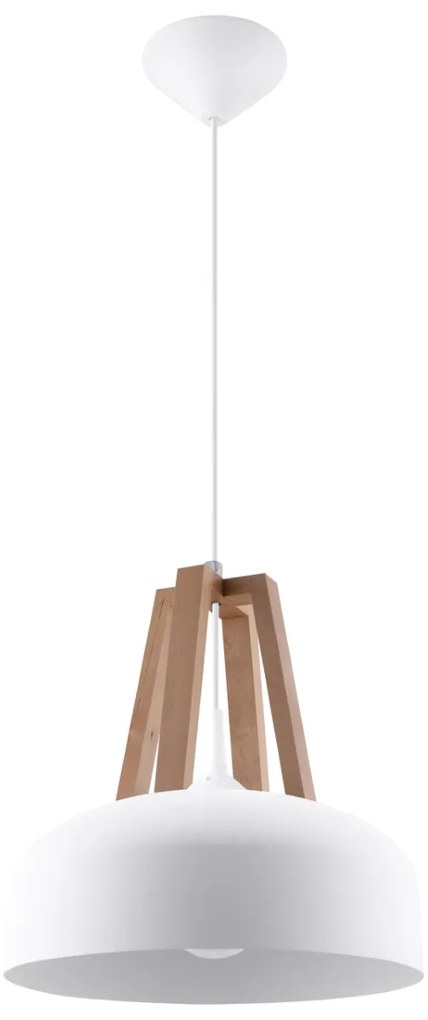 Závesné svietidlo Casco, 1x drevené/biele kovové tienidlo