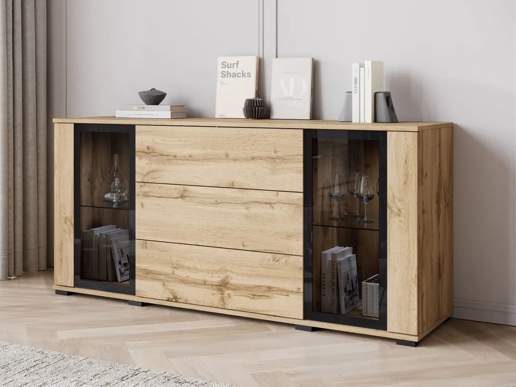 Široká komoda Hedvis SB 150 2D3S, Farby: čierna, Osvetlenie: bez osvetlenia