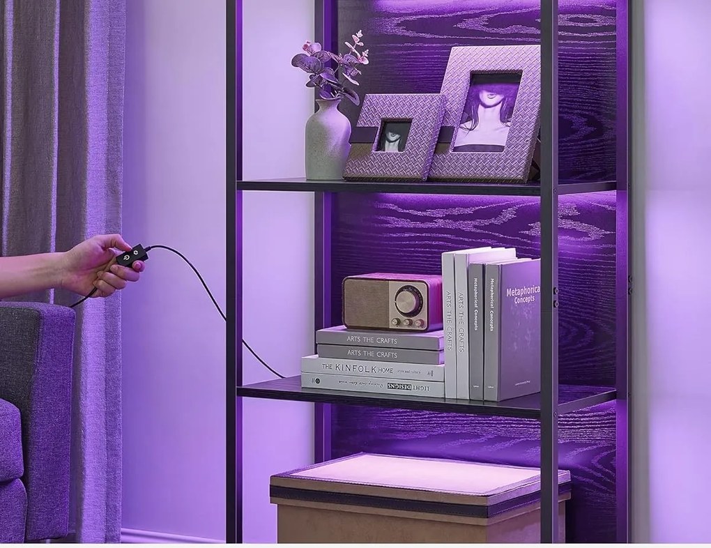 Knižnica s LED osvetlením Vasagle Lighty čierna