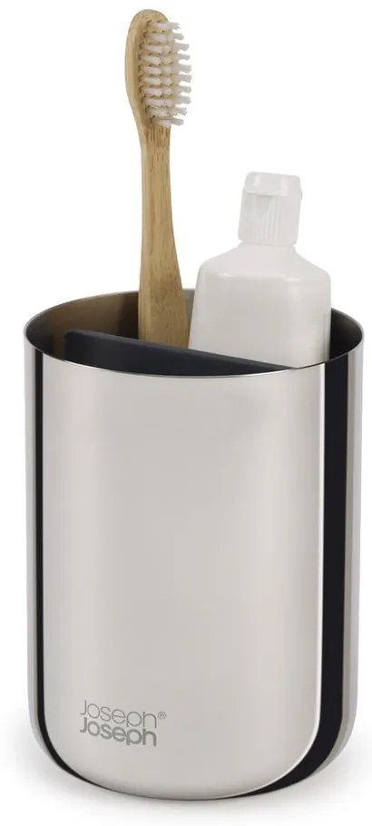 Téglik na zubné kefky z nehrdzavejúcej ocele v lesklo striebornej farbe EasyStore Luxe – Joseph Joseph
