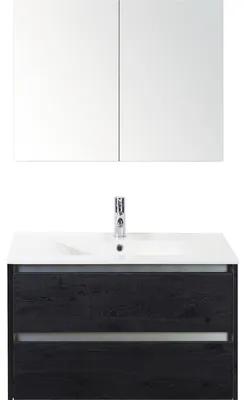 Kúpeľňový nábytkový set Sanox Dante farba čela black oak ŠxVxH 81 x 170 x 46 cm s keramickým umývadlom a zrkadlovou skrinkou