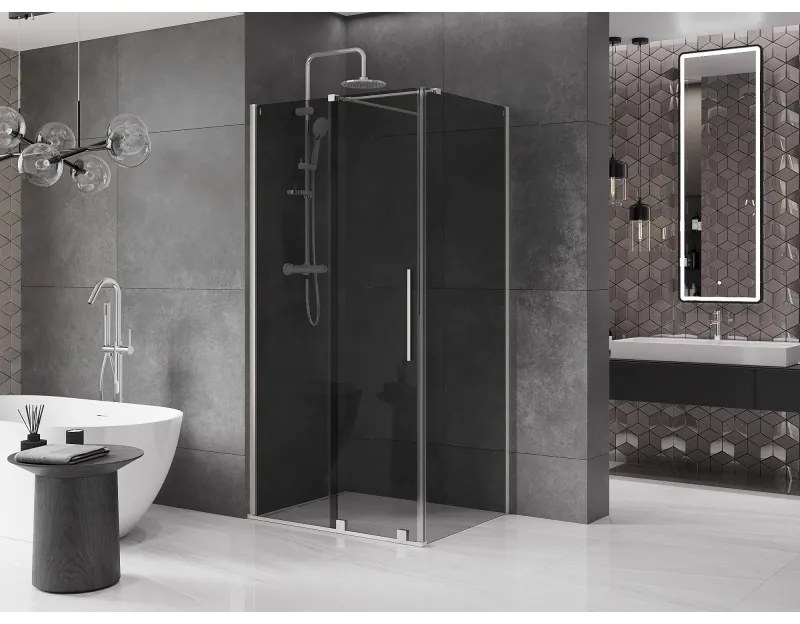 Mexen Velar, sprchový kút s posuvnými dverami 100 x 90 cm, 8mm šedé sklo, brúsená oceľ, 871-100-090-41-97