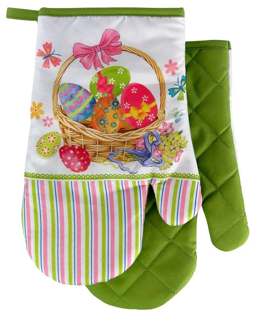 Sada 2 kuchynských chňapiek s magnetom EASTER EGGS, bielo-zelená