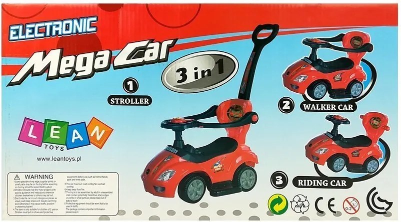 LEAN CARS Mega Car 3v1 Push Ride Green