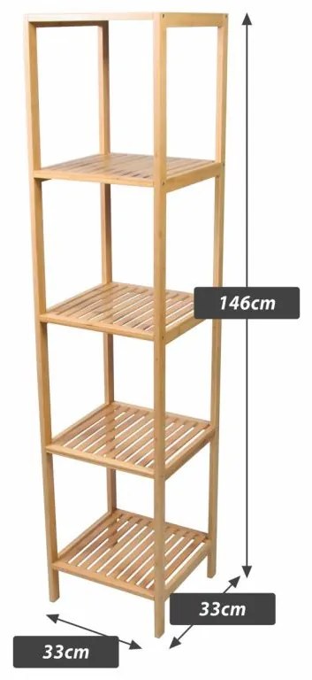 Bambusový regál, 5 políc, štvorcový