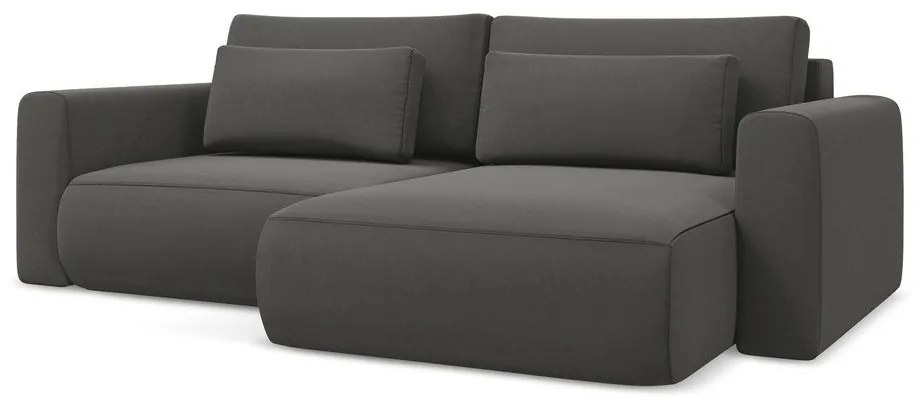 Tmavosivá zamatová rozkladacia/s úložným priestorom rohová pohovka (pravý roh/s leňoškou) Kapua – Makamii