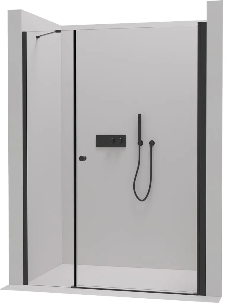 Cerano Antelo, 1-krídlové sprchové dvere s pevnou časťou 100(dvere) x 50(stena) x 190 cm, 6mm číre sklo, čierny profil, CER-CER-435824