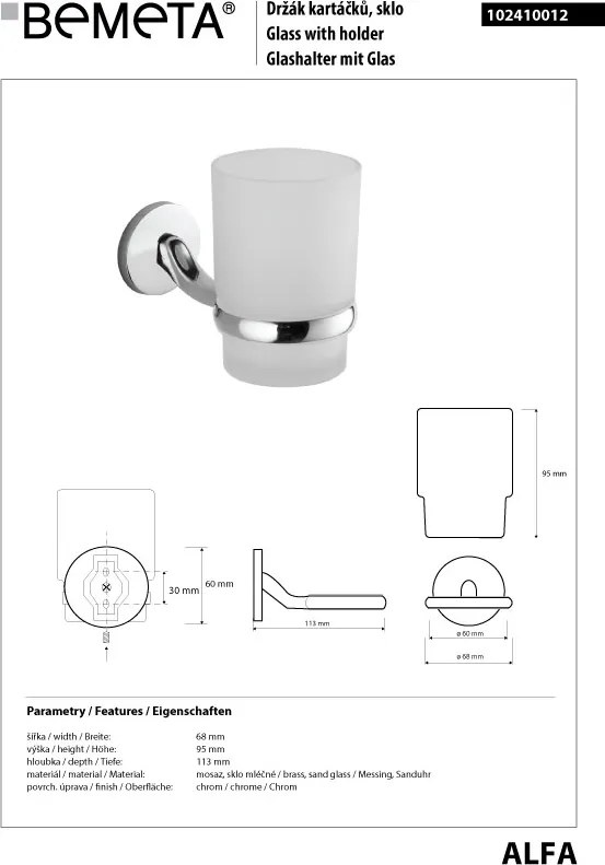 Bemeta Design ALFA: Držiak kefiek, sklo - 102410012