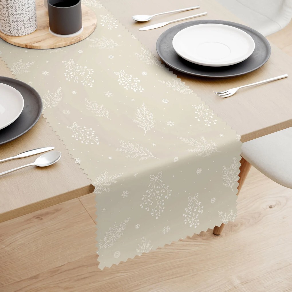 Goldea vianočný behúň na stôl teflónový - zimné vetvičky na latte 35x140 cm