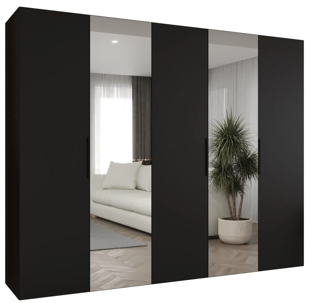 Šatníková skriňa 250 cm Mirabella 2 (čierna + čierna). Akcia -19%. Vlastná spoľahlivá doprava až k Vám domov. 1126429