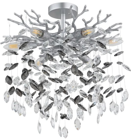 Globo 64138DS - Luster na tyči QUEENA 6xE14/40W/230V strieborný