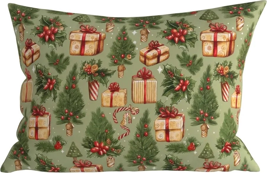 Obliečka na vankúš z mikrovlákna CHRISTMAS PRESENTS 50x70 cm, zelený