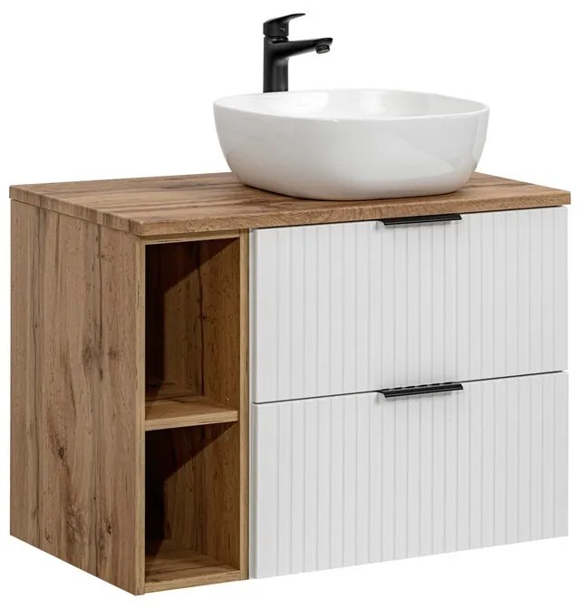 Závesná skrinka Casad s doskou a umývadlom II 80 cm biela/dub wotan