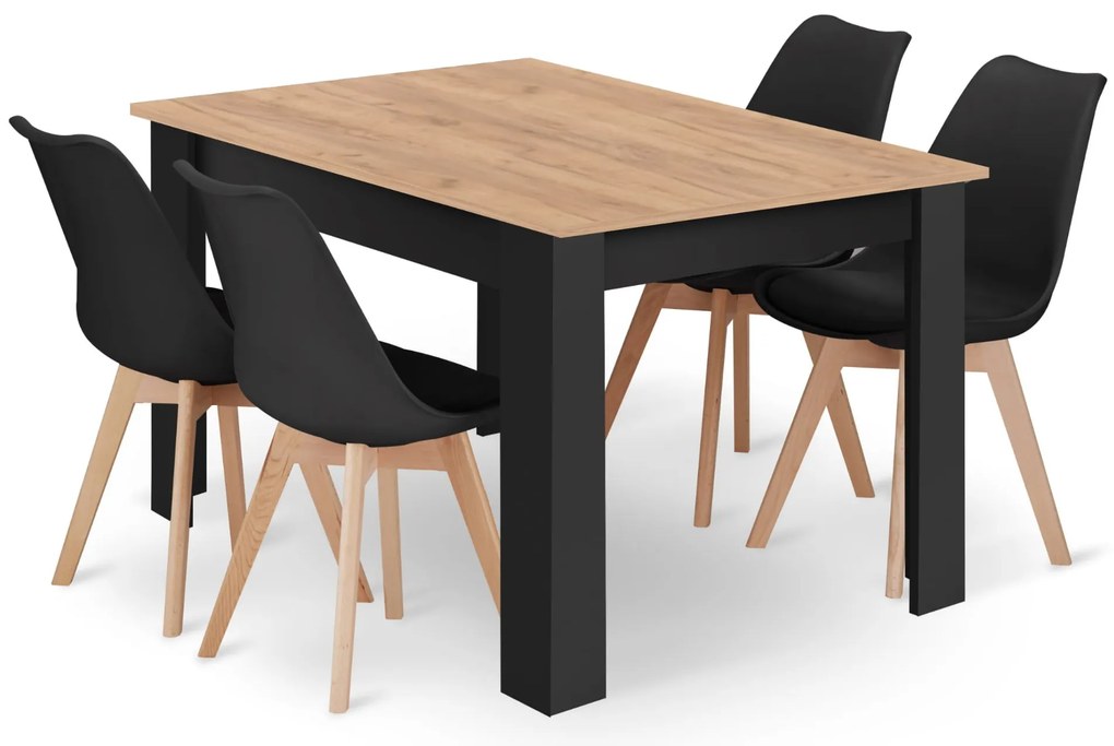 Čierny jedálenský set 1 + 4, stôl MADO CRAFT 120x80 + stoličky BALI MARK čierna
