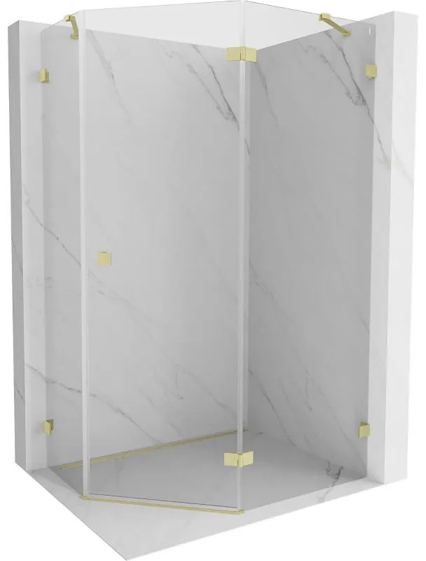 Mexen Lunar, päťuholníkový sprchový kút s pravým sklonom 90 x 80 cm, 8mm číre sklo, zlatý matný profil, 831-090P-080L-55-00-P