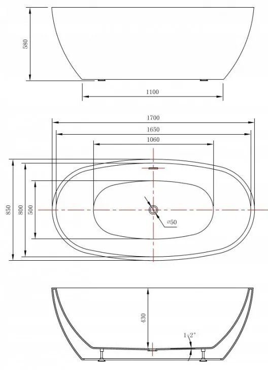 Akrylátová vaňa Mexen ERIS 170x85 cm biela + automatický výpust