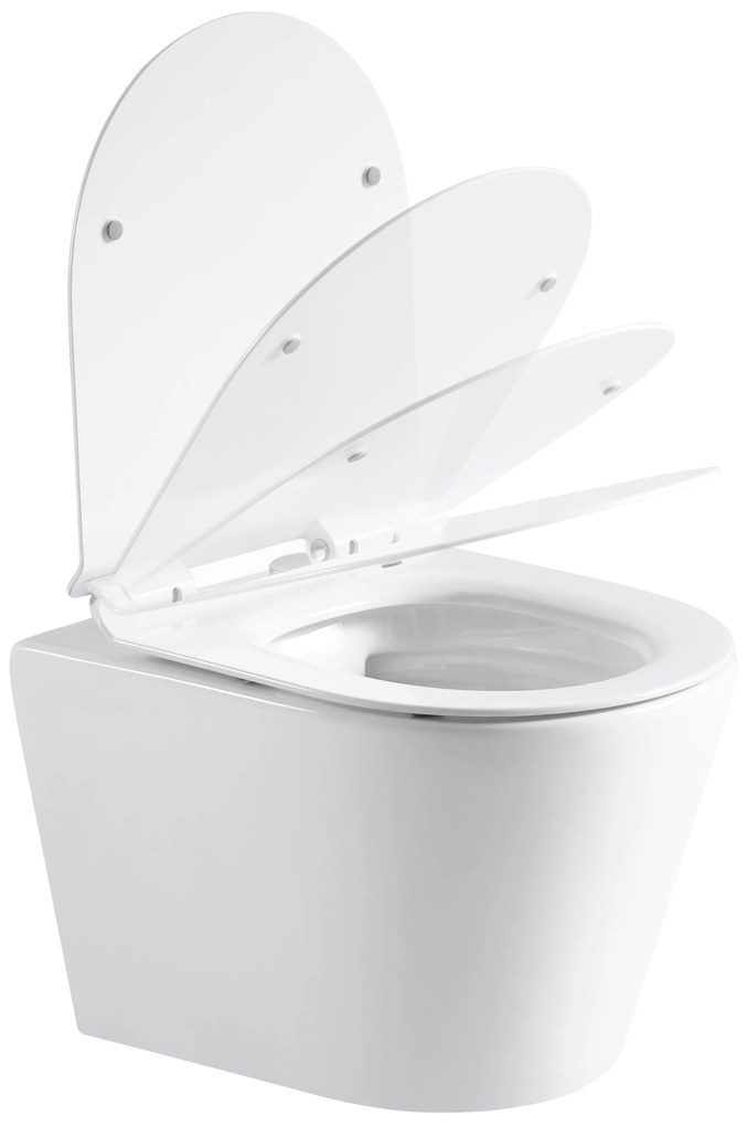 Cerano Norbi, závesná WC misa Rimless 485x365x360 mm + UF toaletné sedátko, biela lesklá, CER-CER-417380